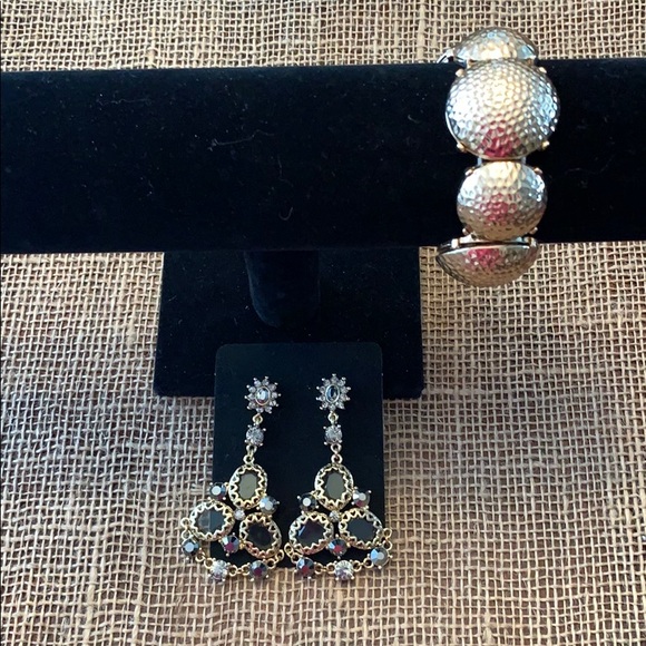 Gold Toned Drop Earrings and Bracelet